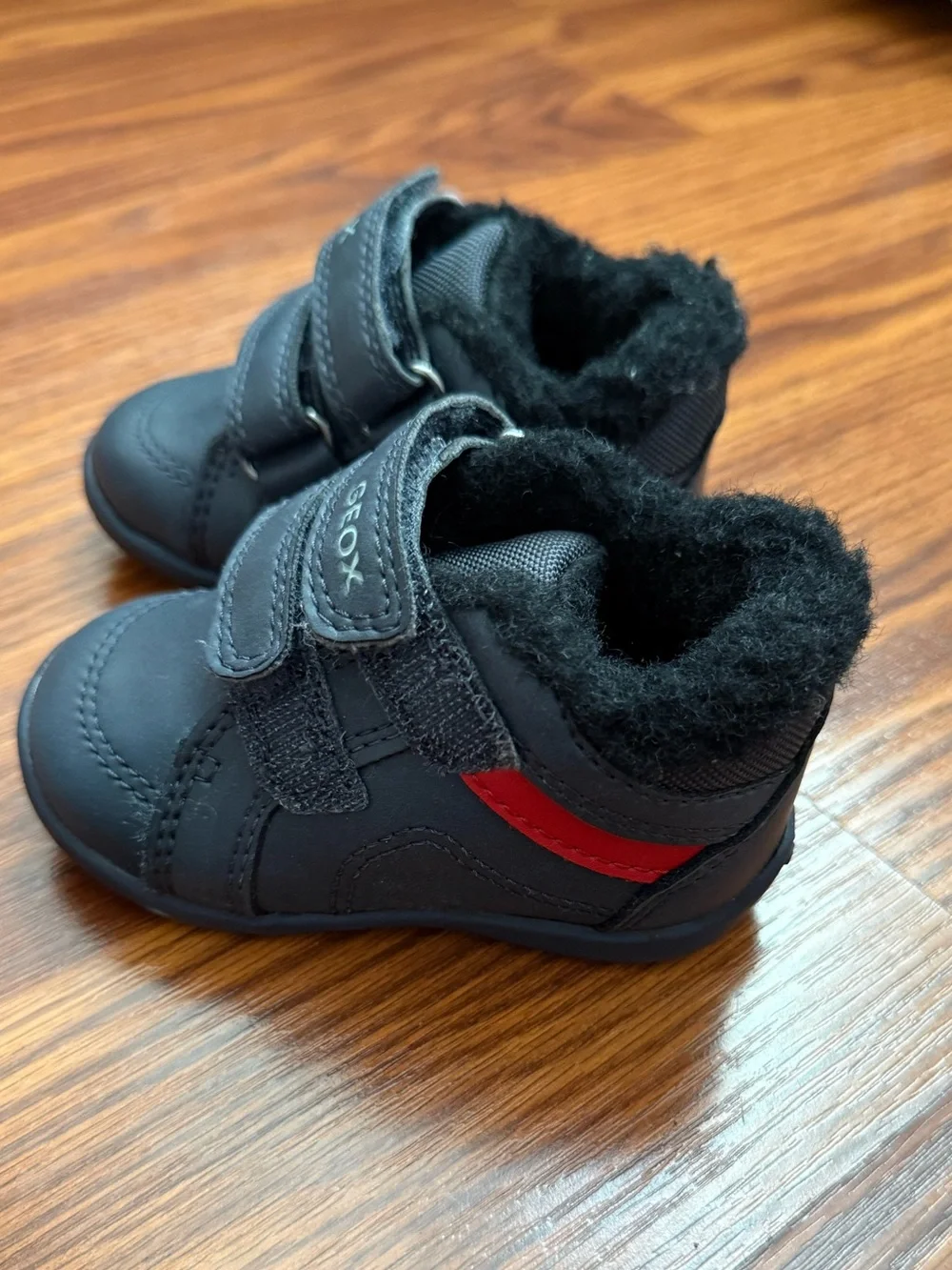 NWOB Geox Kids Black Fleece-Lined Double Strap Boots